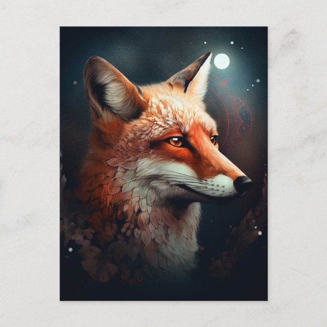 Carte Postale Fox Abstrait Surreal Modern Boho Imaginaire Art (Devant)