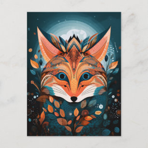 Carte Postale Fox Abstrait Surreal Modern Boho Imaginaire Art
