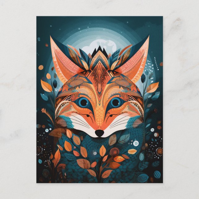 Carte Postale Fox Abstrait Surreal Modern Boho Imaginaire Art (Devant)