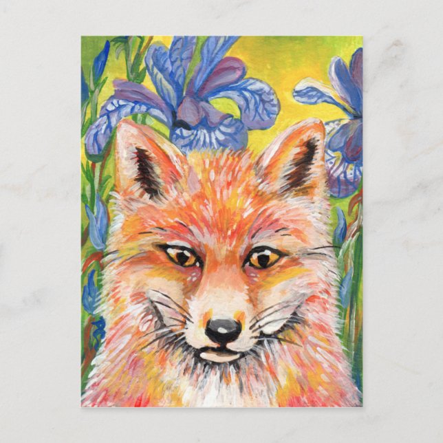 Carte Postale Fox et Irises (Devant)