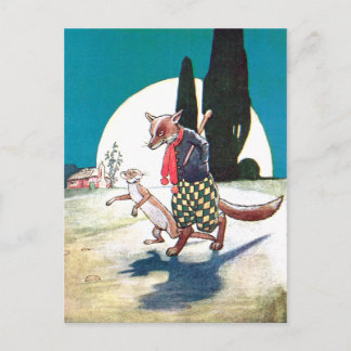 Carte Postale Fox et Weasel sous la Pleine lune