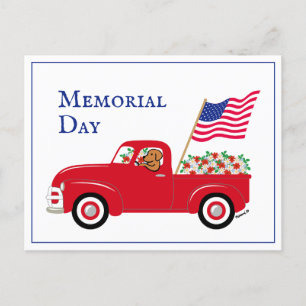Carte Postale Fox Red Labrador Camion Rouge Memorial Day bordure