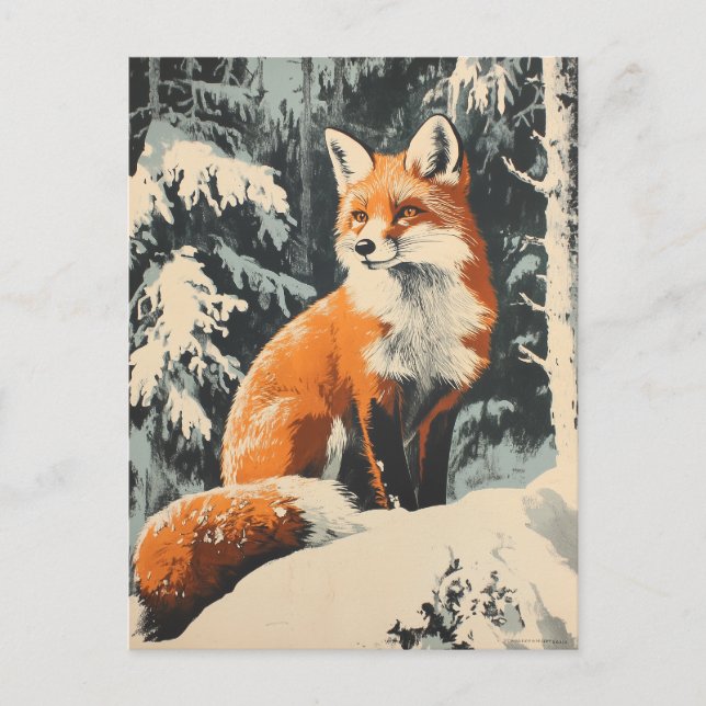 Carte Postale Fox Winter vintage (Devant)