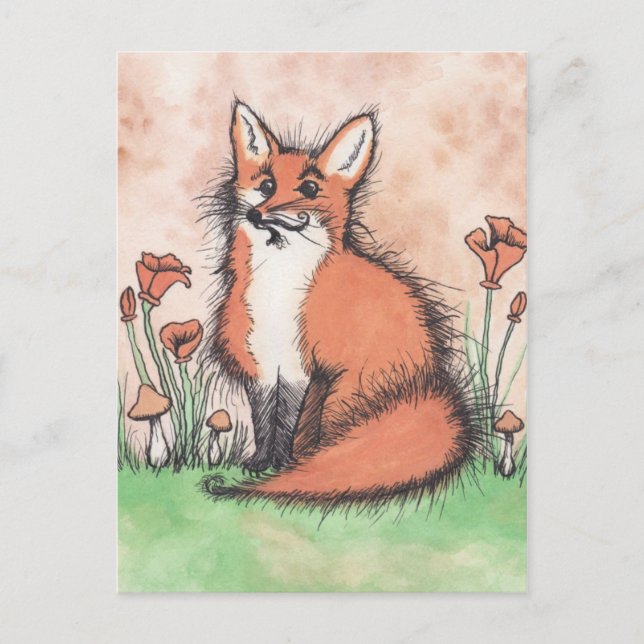 Carte Postale Foxie et fleurs mignonnes (Devant)