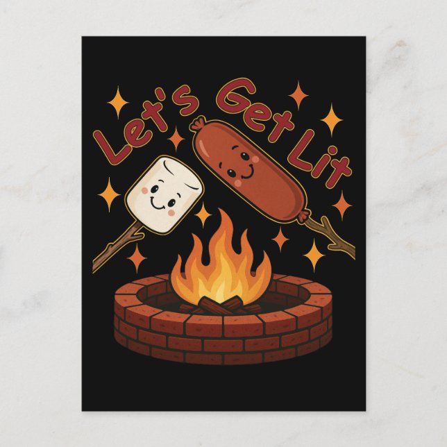 Carte Postale Foyer Let’s Get Lit – Mignon marshmallow et hot do (Devant)