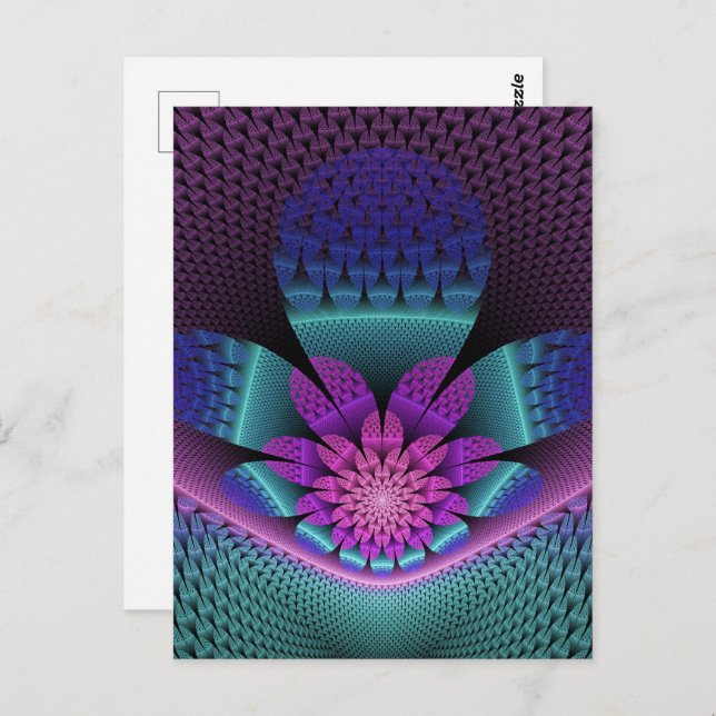 Carte Postale Fractal Imaginaire coloré à motif inhabituel (Devant / Derrière)