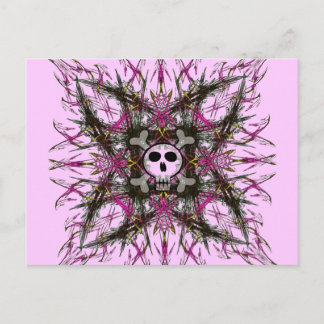 Carte postale fractale crâne gothique rose