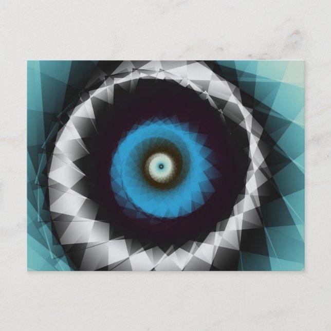Carte Postale Fractale Psychédélique Silver Et Bleu Trippy (Devant)
