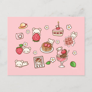 Carte Postale Fraise et ours Tasty Kawaii Cute Traitements