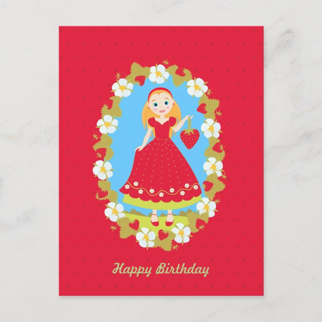 Carte Postale Fraise Fête d'anniversaire fille (Devant)