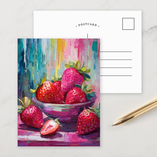 Carte Postale Fraises Colorful Moderne Peinture Abstraite (Créateur téléchargé)