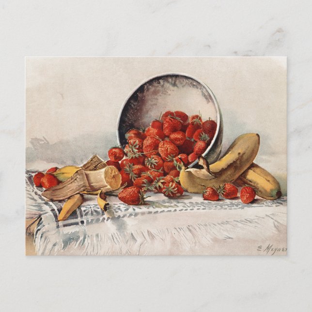 Carte Postale Fraises et Bananes dans un Panier | E. Meyner (Devant)