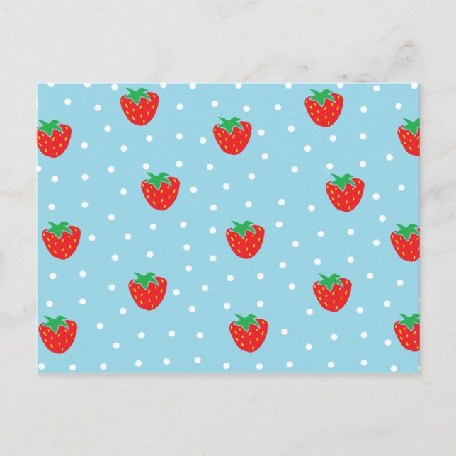 Carte Postale Fraises et bleu Pois (Devant)