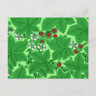 Carte Postale Fraises et Feuilles Art Nouveau, Lime Green