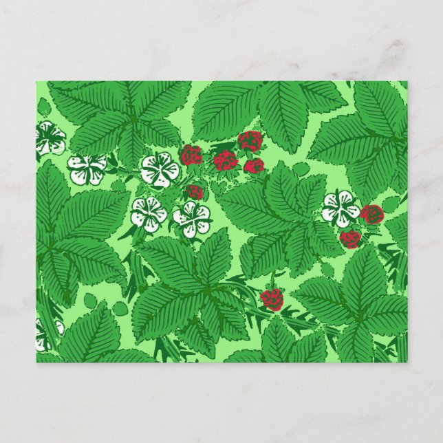 Carte Postale Fraises et Feuilles Art Nouveau, Lime Green (Devant)
