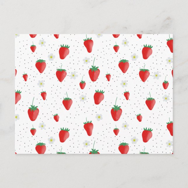 Carte Postale Fraises et fleurs d'été mignonnes (Devant)