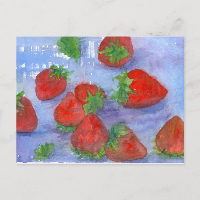 Carte Postale Fraises fraîches Aquarelle Peinture de fruits (Devant)