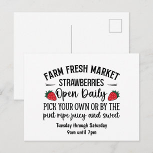Carte Postale Fraises fraîches de ferme à cueillir soi-même pers