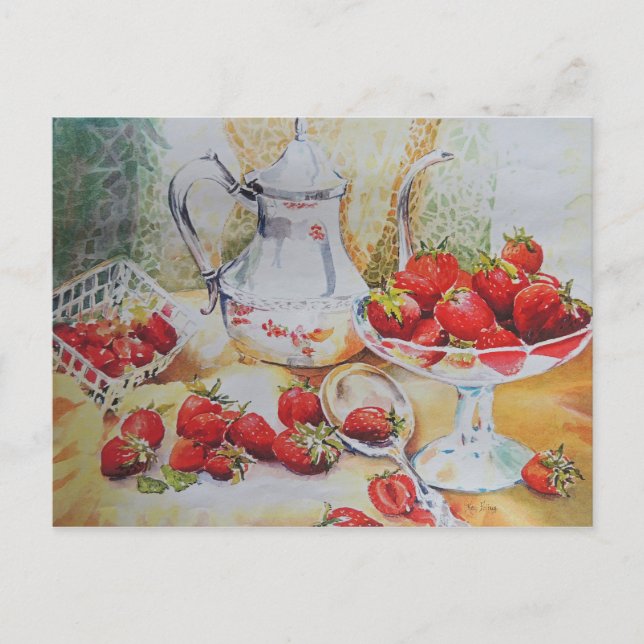 Carte Postale Fraises lustres en aquarelle (Devant)