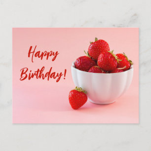 Carte Postale Fraises Rouges Dans Un Bol Sur Joyeux Anniversaire