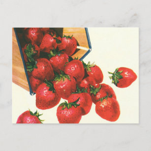 Carte Postale Fraises vintages en Panier, Fruits alimentaires