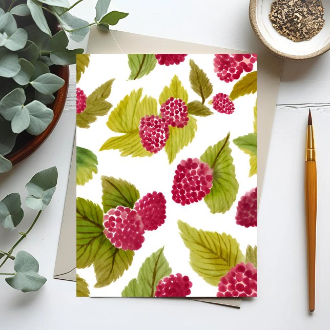 Carte Postale Framboises Rouges Aquarelle Fruits Peints (Créateur téléchargé)