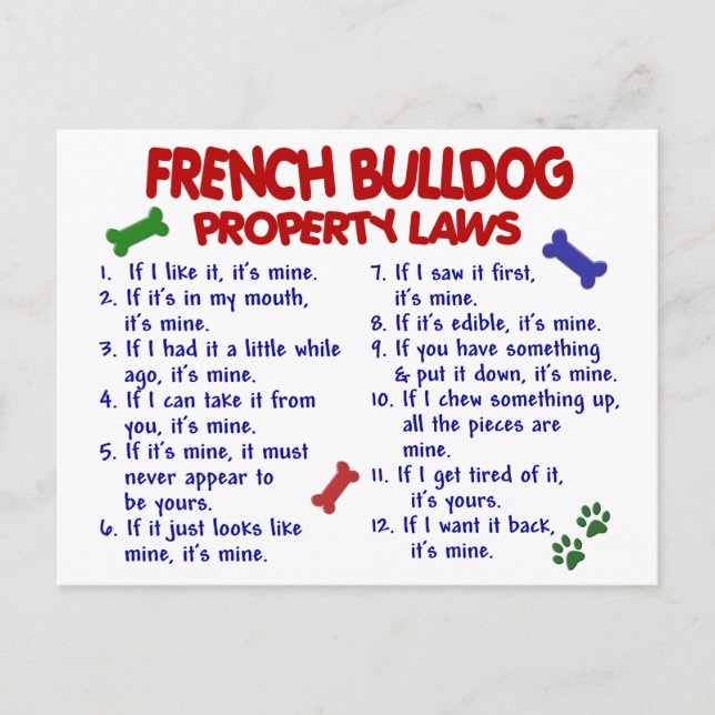 Carte Postale FRANÇAIS BULLDOG, propriété Lois 2 (Devant)