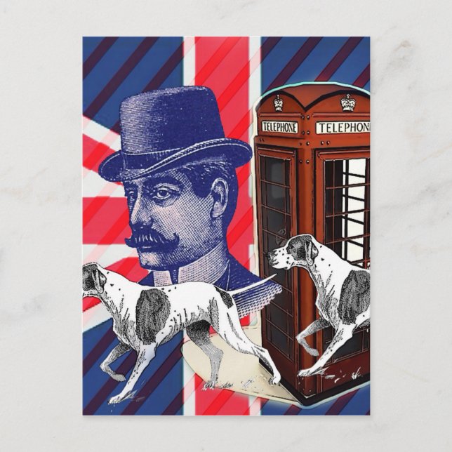 Carte Postale Français Gentleman Telephone Booth Union drapeau (Devant)