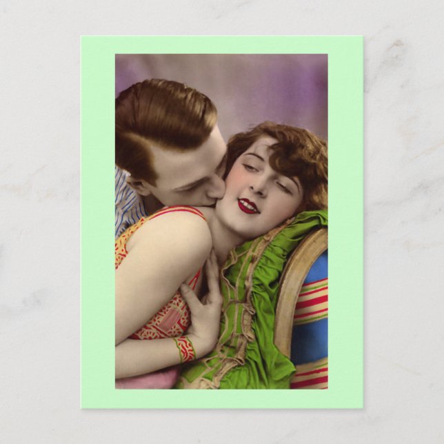 Carte Postale Français Romantique Couple Amour Baiser Vintage (Devant)