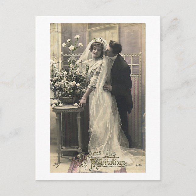 Carte Postale Français Vintage Mariage d'amour romantique (Devant)
