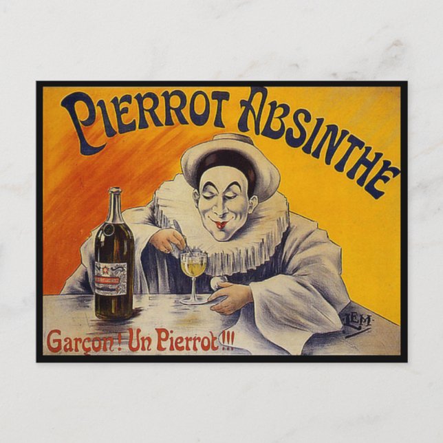 Carte Postale Français vintage Pierrot Absinthe Publicité (Devant)