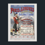 Carte Postale France Angleterre Vintage Railroad Travel Poster 1<br><div class="desc">Compagnies de fer de l'ouest et de Brighton. Paris à Londres, l'Angleterre et l'Ecosse par la gare de Paris St. Lazare. Affiche de voyage en tramway vintage entièrement restaurée depuis l'Angleterre et la France. Veuillez noter que nos affiches sont des reproductions de haute qualité basées sur des scans professionnels, très...</div>