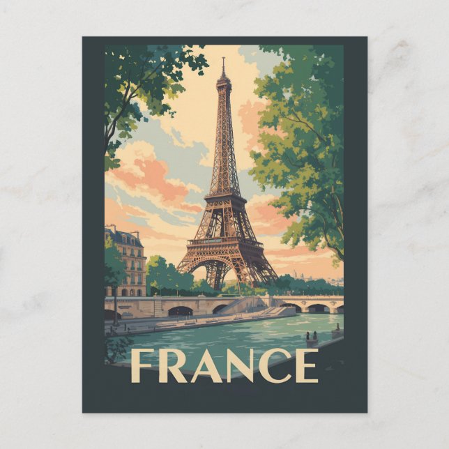 Carte Postale France Eiffel Tour Travel Art Vintage (Devant)