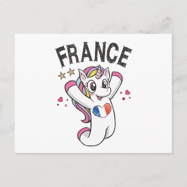 Carte Postale France Fan de football Unicorne avec drapeau du co (Devant)