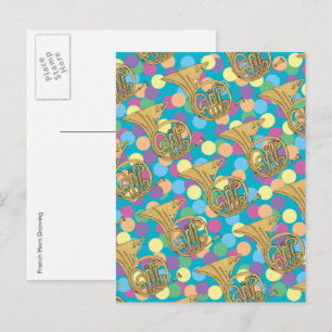 Carte Postale France Horn Dessin d'instruments de musique Pois