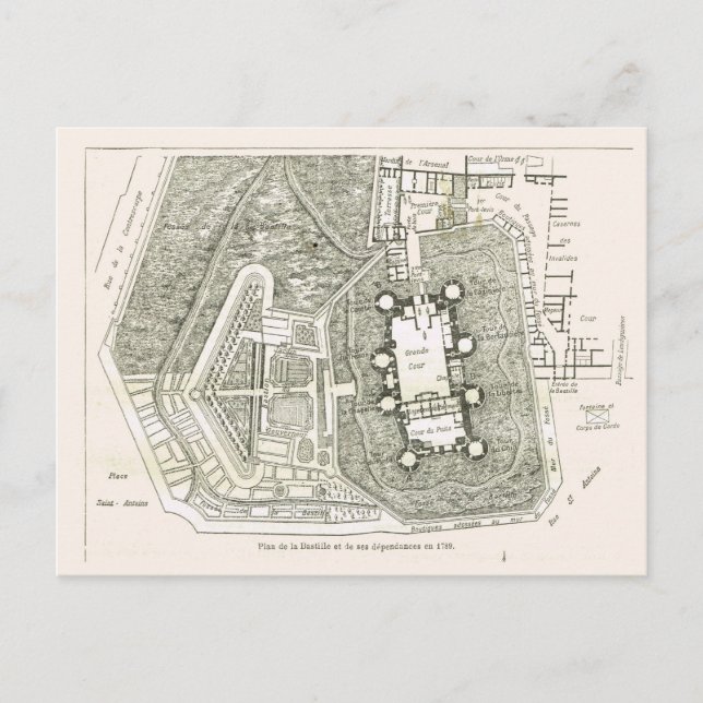 Carte Postale France, Plan de la Bastille en 1789 (Devant)