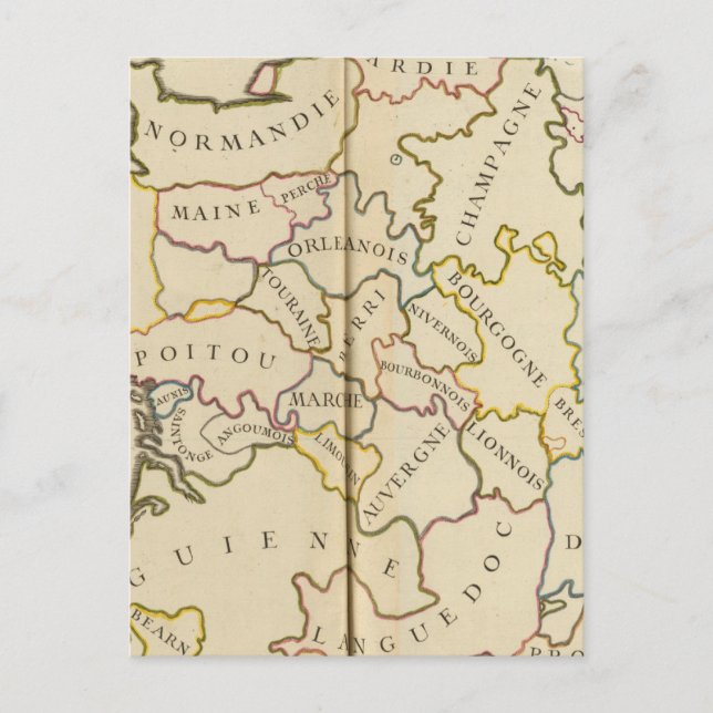 Carte Postale France, provinces et limites (Devant)