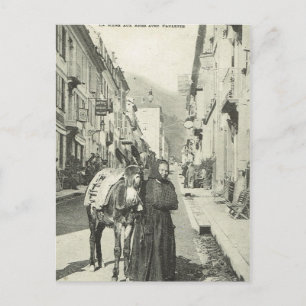 Carte Postale France vintage, Bareges, Femme avec âne