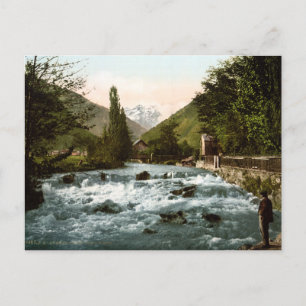 Carte Postale France vintage, Pique, pêcheur en cascade, Luchon