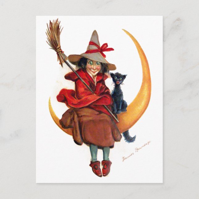 Carte Postale Frances Brundage : Sorcière sur faucille lune (Devant)