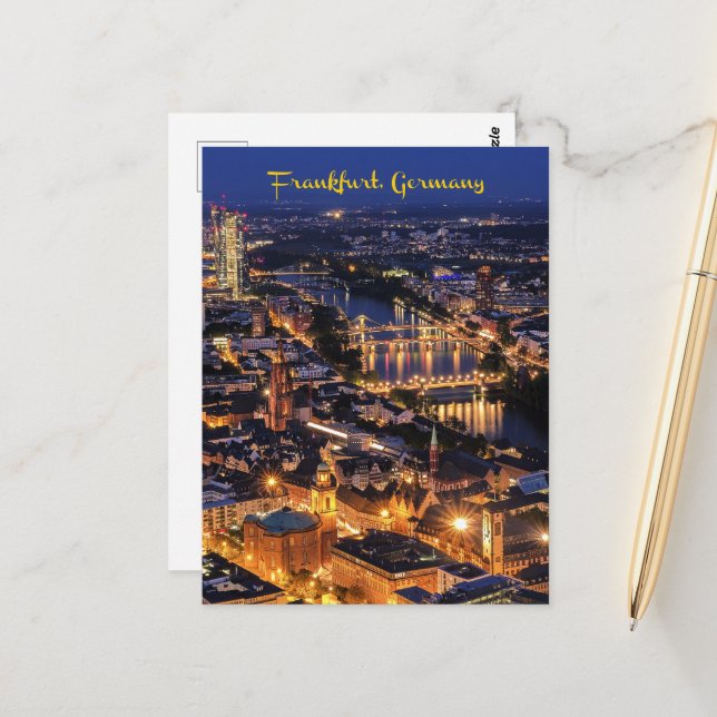 Carte Postale Francfort, Allemagne à Twilight (Devant/Arrière en situation)