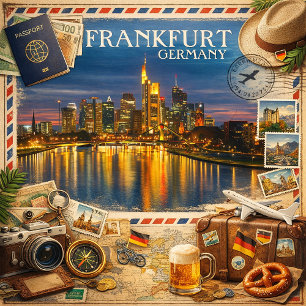 Carte Postale Francfort au crépuscule – Reflets sur le Main