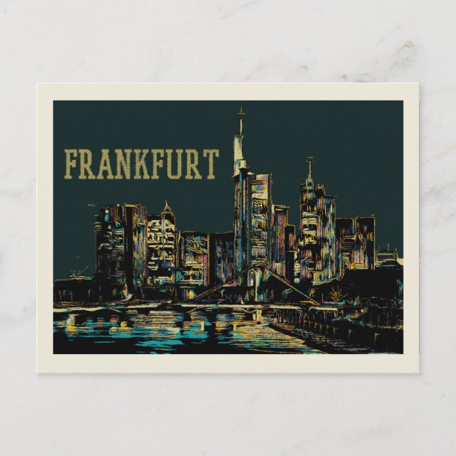 Carte Postale Francfort par ville de nuit Illustration (Devant)