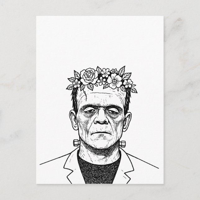 Carte Postale Frankenstein avec une couronne de fleurs (Devant)