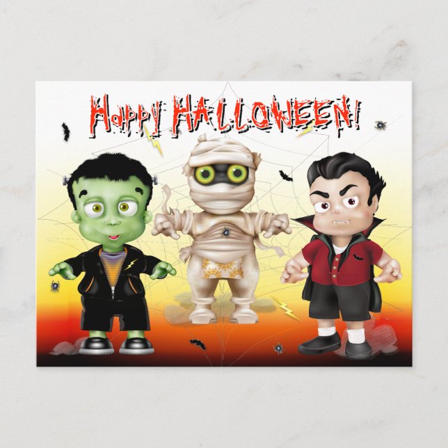 Carte Postale Frankenstein Mummy Dracula Halloween (Devant)