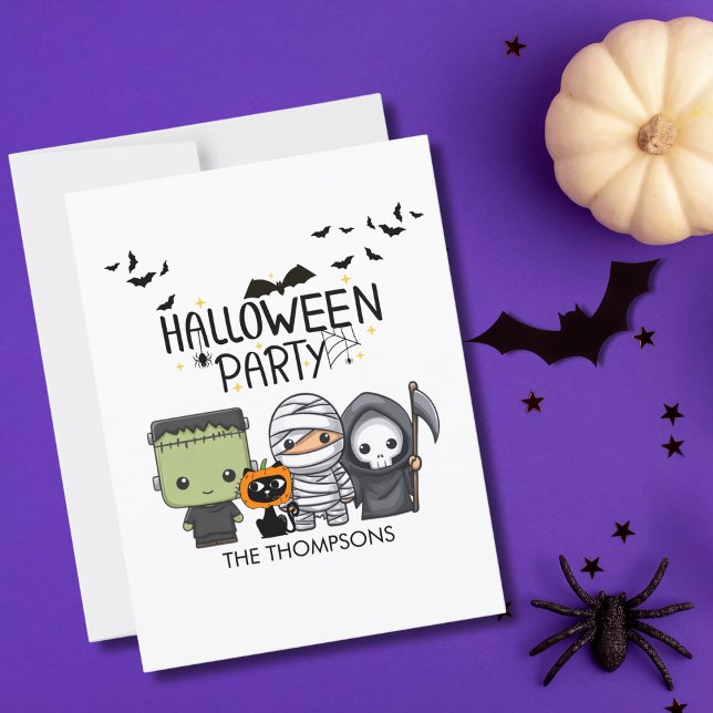 Carte Postale Frankenstein Mummy Grim Reaper Cute Chat Halloween (Créateur téléchargé)