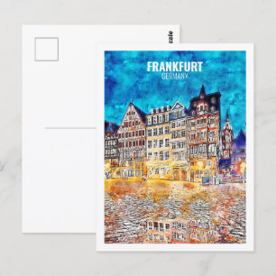 Carte Postale Frankfurt Allemagne Fameux Voyage Aquarelle croqui