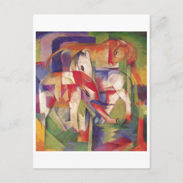 Carte Postale Franz Marc - Bataille d'éléphant à cheval Hiver 19 (Devant)