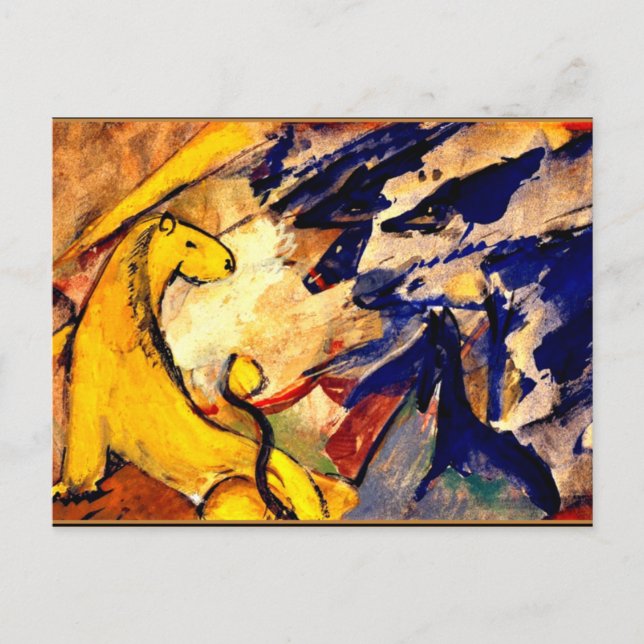 Carte Postale Franz Marc - Lion jaune, Renard bleu, Cheval bleu (Devant)
