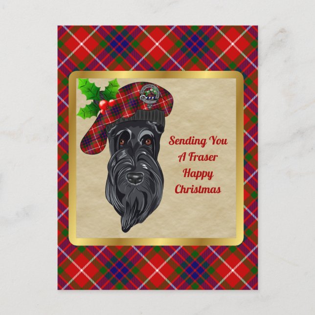 Carte Postale Fraser Clan Badge & Tartan Christmas (Devant)